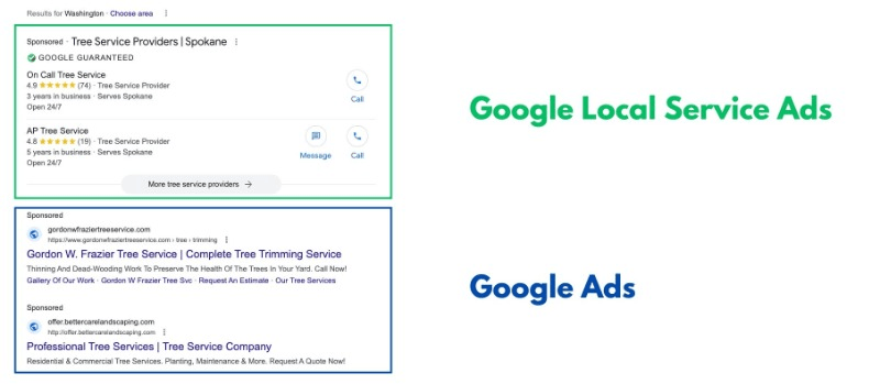 Google Ads vs Google Local Service Ads tree service marketing ideas